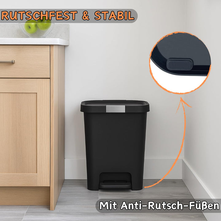 Mülleimer 40 L mit Deckel und Pedal - Treteimer, Abfalleimer mit Soft-Close, verschliessbarem Deckel