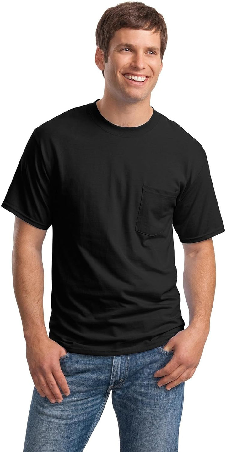 Hanes Herren Kurzarm T-Shirt mit Tasche, 5190, Schwarz, 5190 L