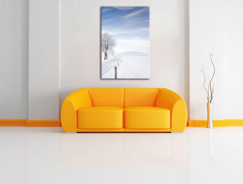 Pixxprint Baum im Schnee, Format: 100x70 auf Leinwand, XXL riesige Bilder fertig gerahmt mit Keilrah