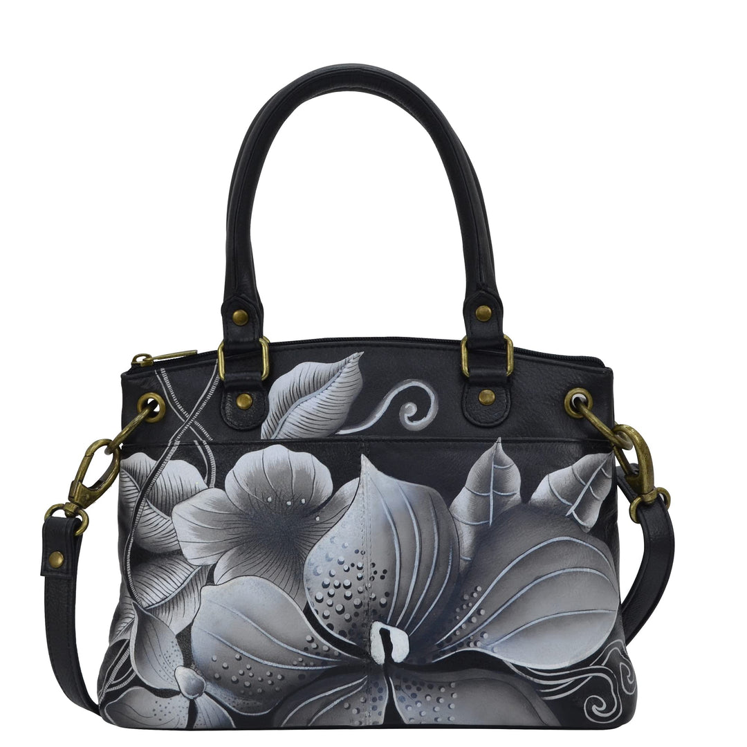 Anna by Anuschka Women’s Genuine Leather Small Satchel Midnight Floral Black, Midnight Floral Black