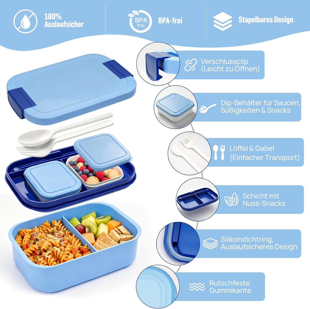 BIBURY Brotdose für Kinder und Erwachsene Mit Fächern, 1960 ML BPA-Frei, Auslaufsicher Lunchbox, Ben