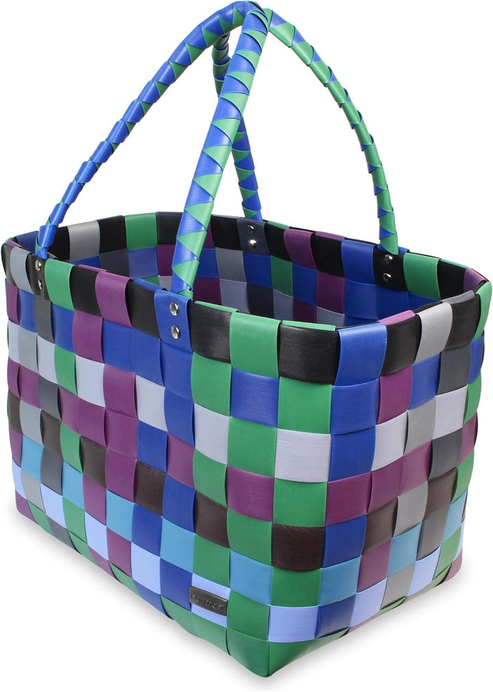 Einkaufskorb Shopper geflochten aus Kunststoff - robuster Strandkorb aus wasserabweisendem Material