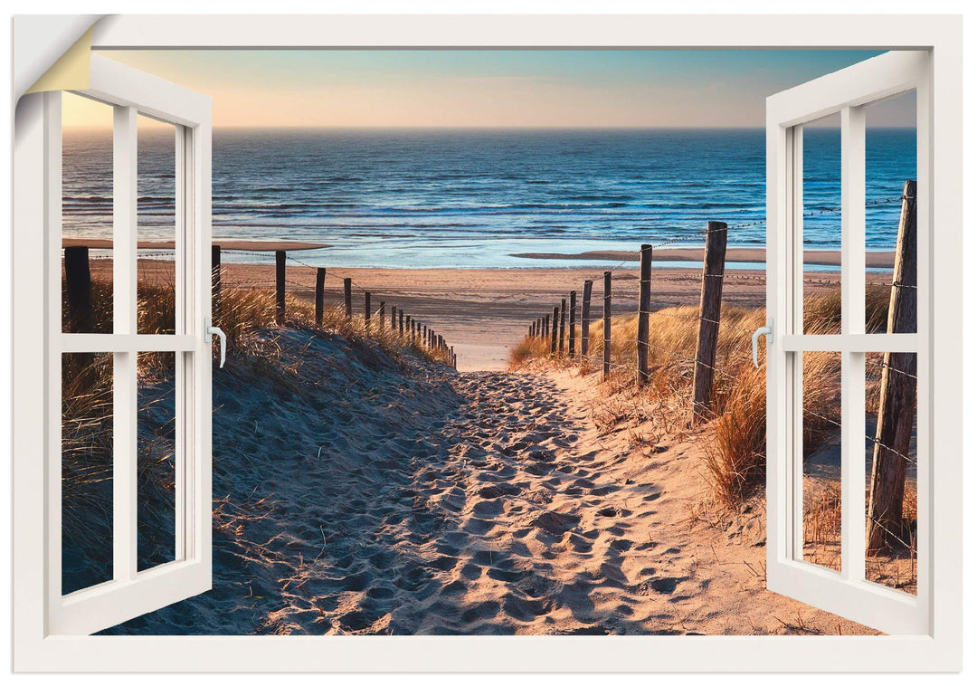 ARTland Wandbild selbstklebend Vinylfolie 130x90 cm Fensterblick Fenster Strand Düne Meer Maritim La