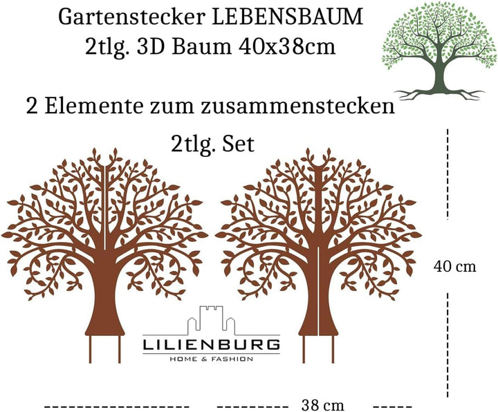 LB H&F Gartenstecker LEBENSBAUM 2tlg. 3D Baum 40x38cm zum stecken Gartendeko Deko Dekoration aus 2 S