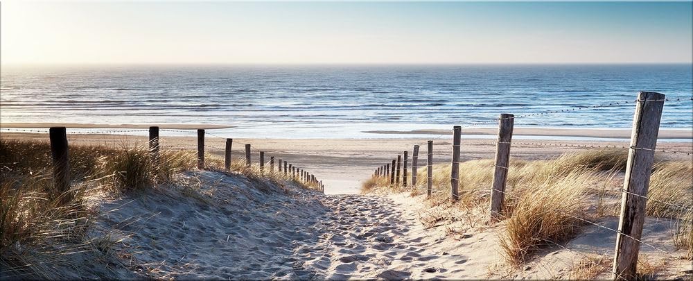 artissimo, Glasbild XXL, 125x50 cm Querformat, AG5408A, Strand-Landschaft: Weg zum Meer, Bild aus Gl