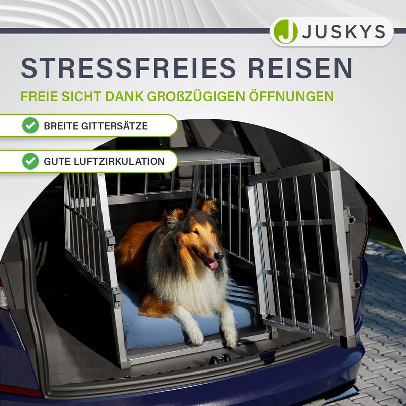 Juskys Alu Hundetransportbox L - 91x65x69 cm - Auto Hundebox robust & pflegeleicht - Gittertür versc