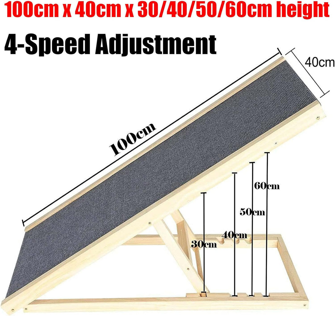 100 cm Hundeleiter Auffahrrampe für Haustiere mit Anti-rutsch Holz-Hunderampe für Haustieremit 4 Höh