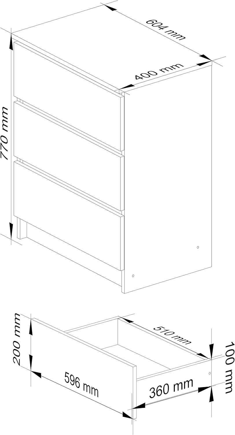 AKORD Kommode K60 mit 3 Schubladen | für das Wohnzimmer Schlafzimmer Schrank Büro Arbeitszimmer | Mo