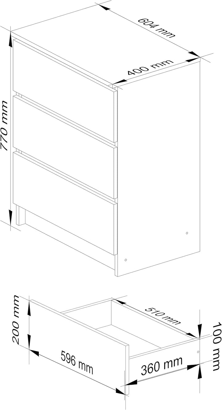 AKORD Kommode K60 mit 3 Schubladen | für das Wohnzimmer Schlafzimmer Schrank Büro Arbeitszimmer | Mo
