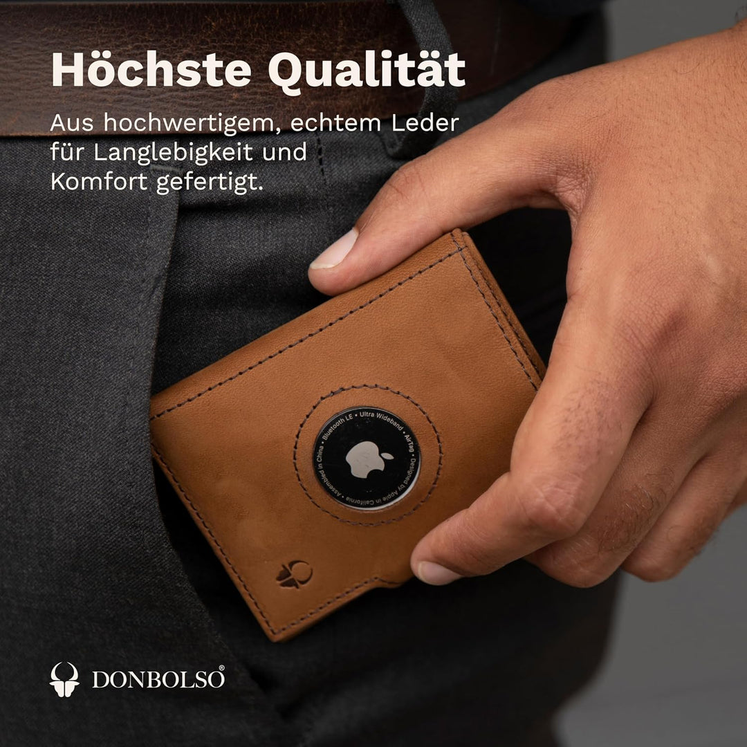 DONBOLSO Wallet Air | Slim Wallet mit Apple AirTag Fach | Hochwertiges Kreditkartenetui aus Echtlede