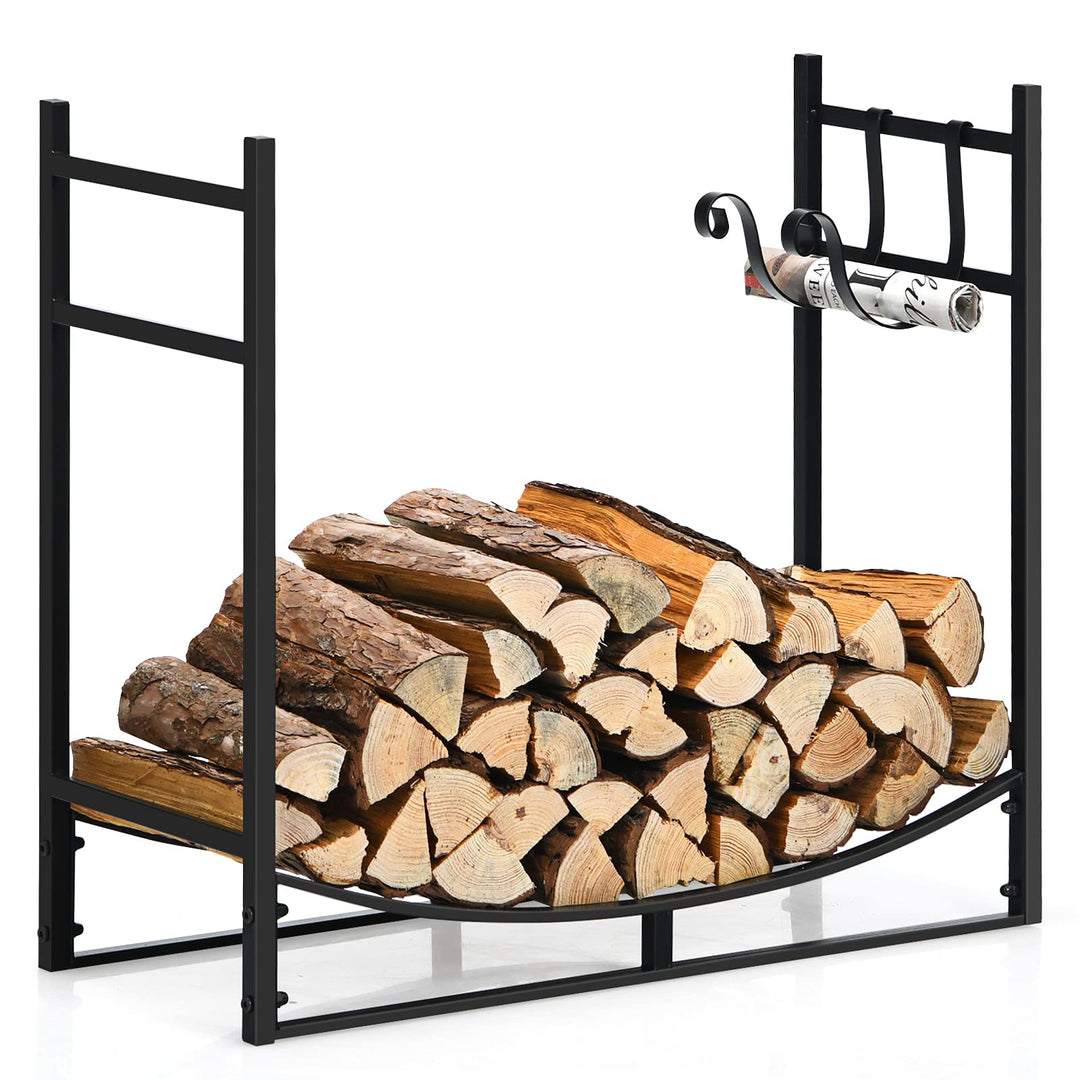 COSTWAY Kaminholzregal Metall, Brennholzregal Kaminholzständer, Feuerholzregal Kamingarnitur schwarz