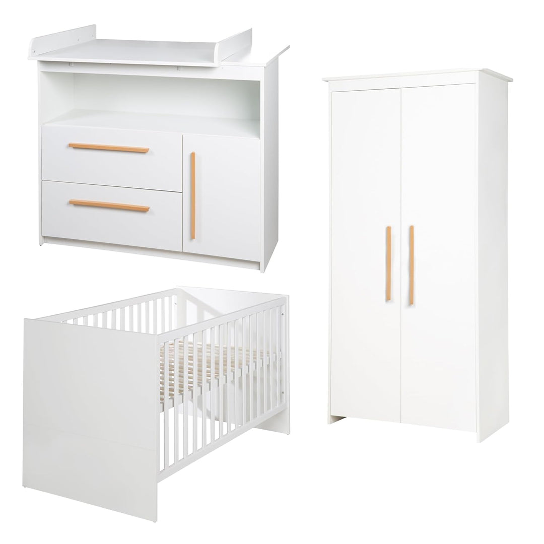 roba Kinderzimmer Set Lilo - Mitwachsendes Gitterbett 70 x 140 cm + Wickelkommode mit 2 Schubladen &