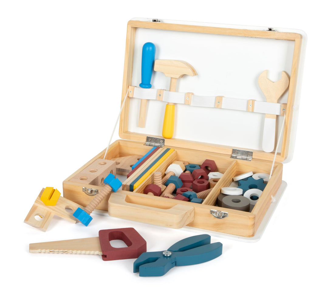 small foot Werkzeugkoffer „Workshop“, mit Werkzeug und Zubehör aus Holz, für Kinder ab 3 Jahren, 125