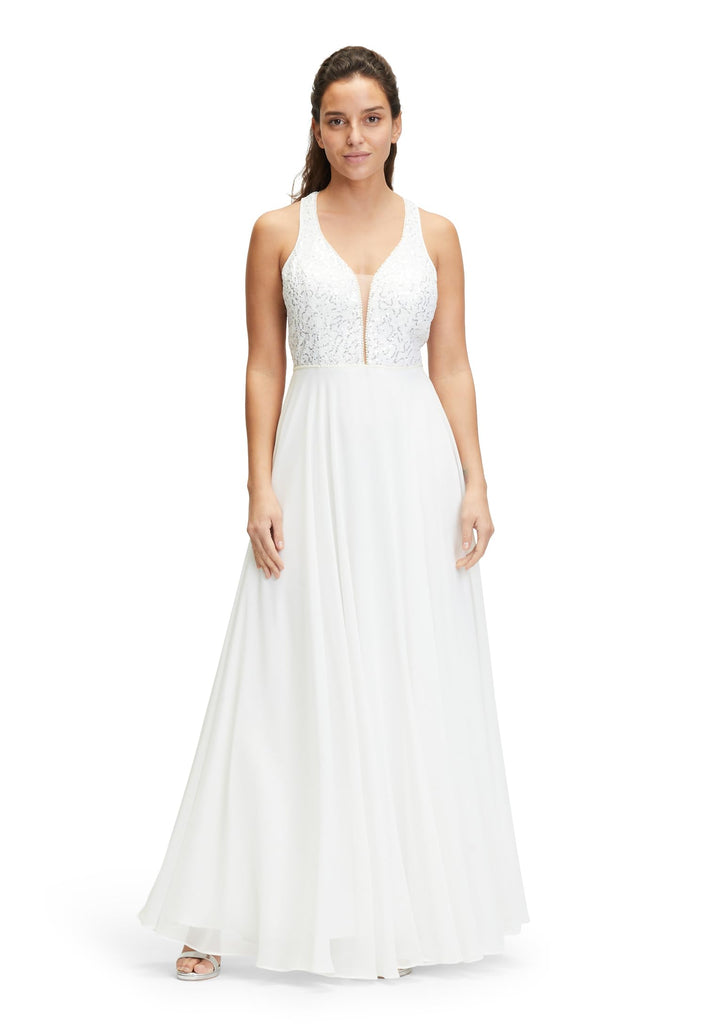 Vera Mont Damen Abendkleid mit Pailletten 42 Offwhite, 42 Offwhite