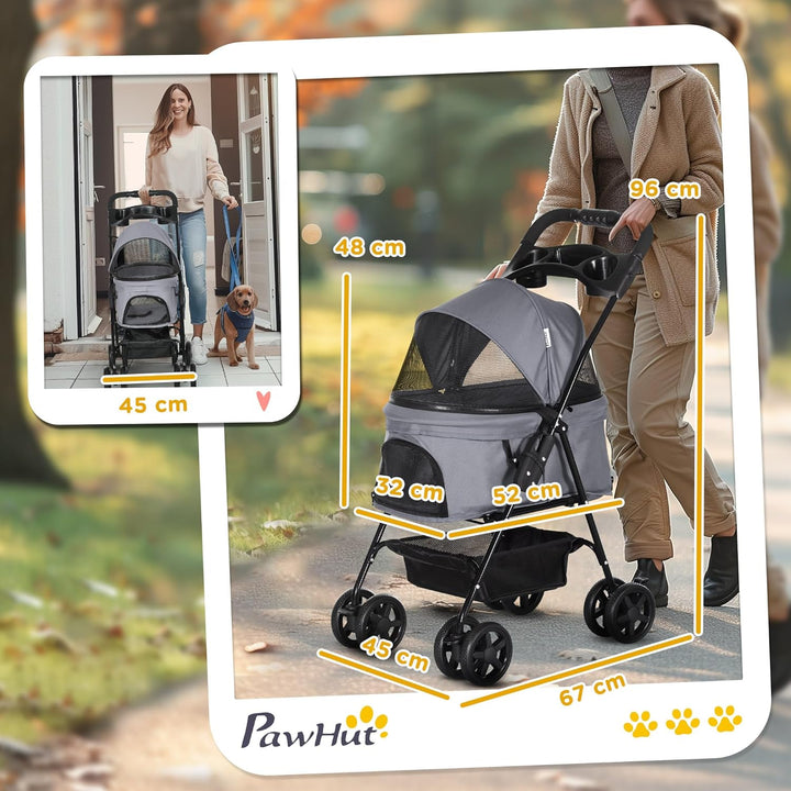 PawHut Hundewagen Hundebuggy mit Klappfunktion Pet Stroller für kleine Hunde und Katzen Haustierwage