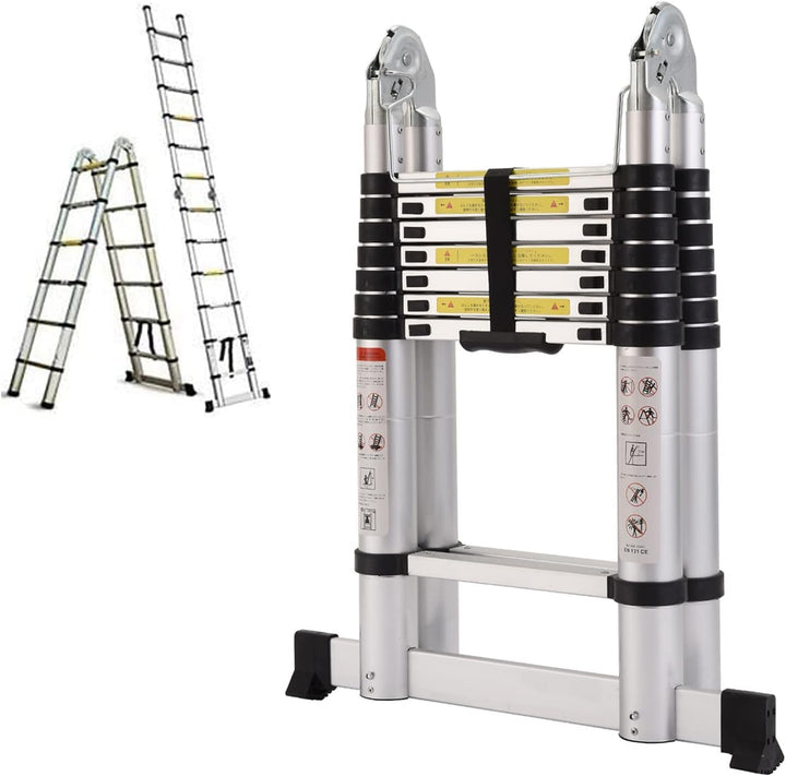 COOCHEER 5M Teleskopleiter Multifunktionale Leiter als Aufstell- und Schiebeleiter beidseitig Leiter