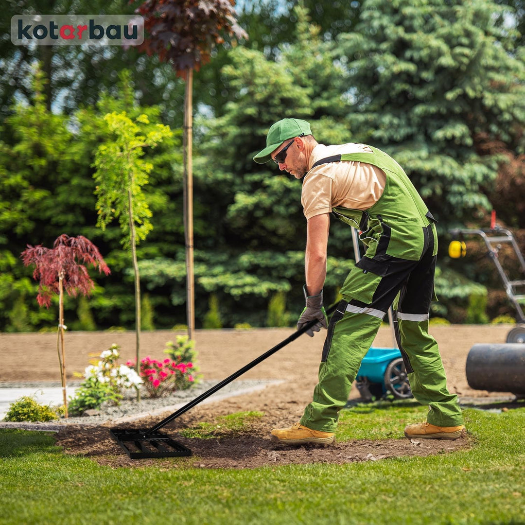 KOTARBAU® Rasenrakel - 70 x 30 cm - Rasen Nivellierrechen - mit Stahlstiel - 180 cm - Gartenwerkzeug