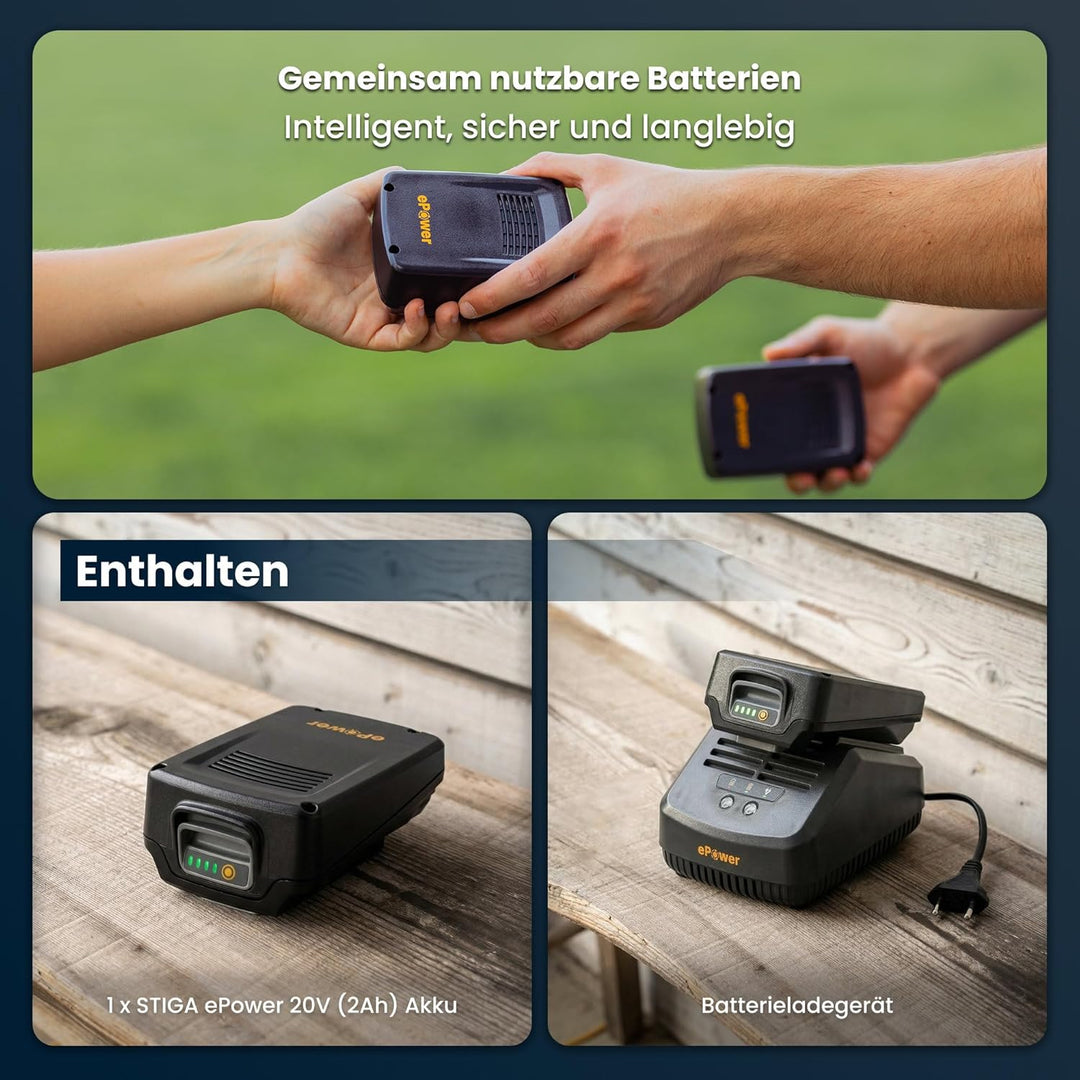 STIGA Rasentrimmer GT 100e Akku-Kit, Für die Gartenpflege, Schnittbreite 25 cm, 20 V (2 Ah) ePower A