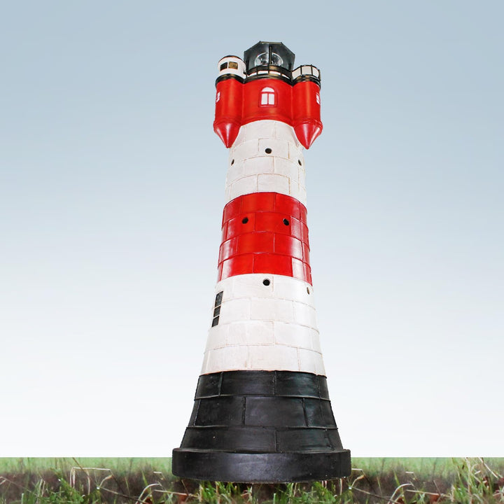 Leuchtturm Roter Sand mit Solar Beleuchtung Rundum Leuchtfeuer Maritime Deko Gartendeko Deko Leuchtt