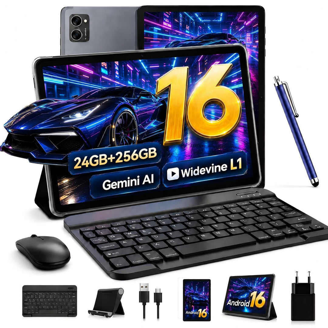 Tablet mit Tastatur Android 16 - Gemini AI, 24GB RAM + 256GB ROM (2TB TF), Tablet 10 Zoll, 5000mAh A