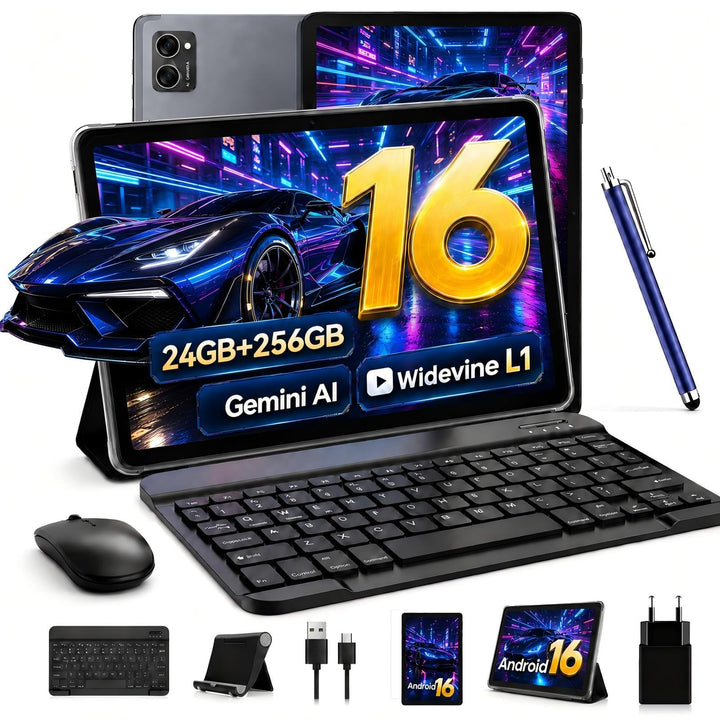 Tablet mit Tastatur Android 16 - Gemini AI, 24GB RAM + 256GB ROM (2TB TF), Tablet 10 Zoll, 5000mAh A