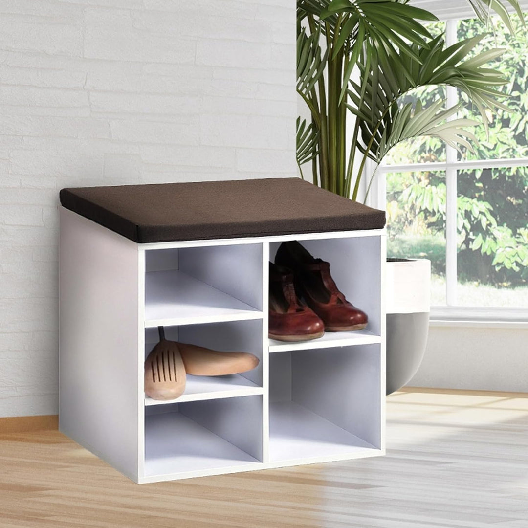 HTI living Garderobenbank mit 5 Fächern inkl. Sitzkissen Weiss Schuhregal Sitzbank
