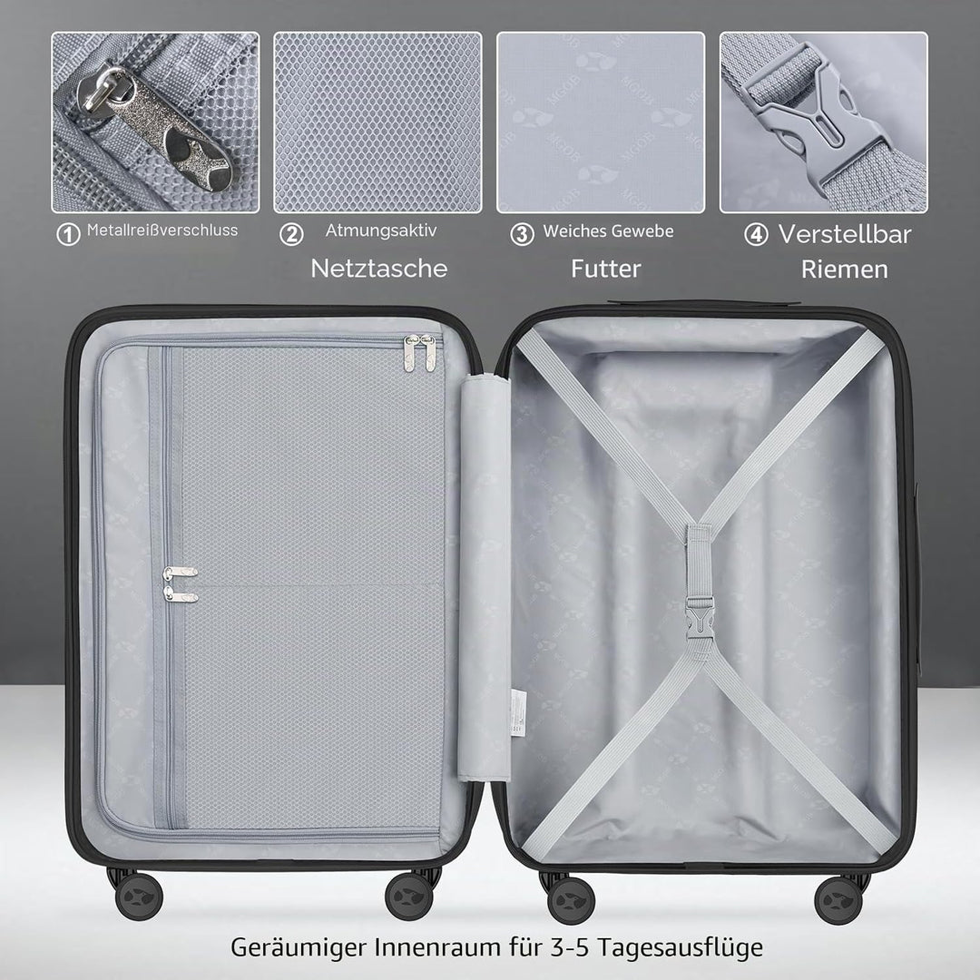 MGOB Koffer Handgepäck Hartschalen Trolley Polycarbonat Leicht Reisekoffer mit TSA-Schloss, 55x36x21