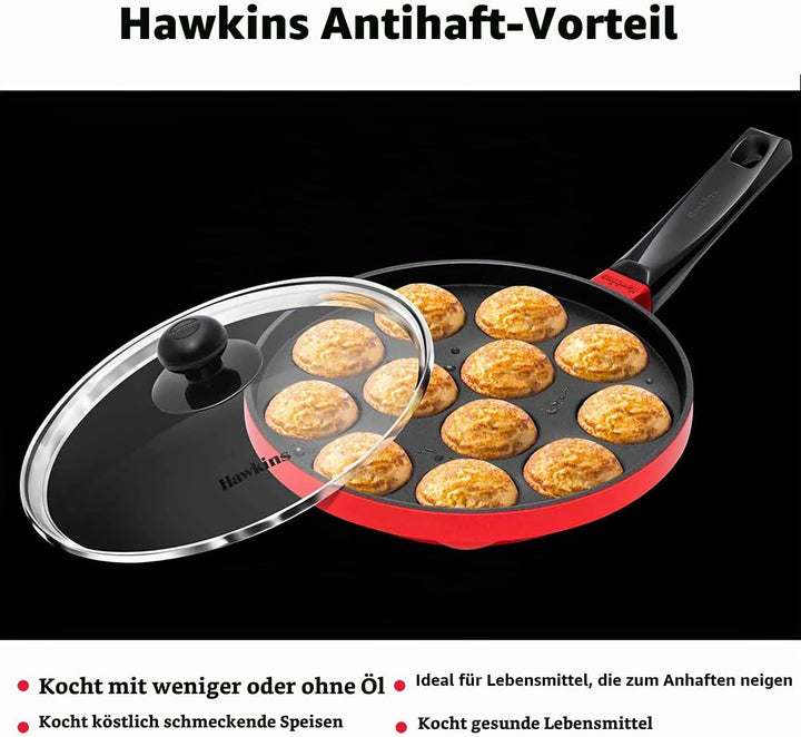 HAWKINS Antihaft-Appe-Pfanne mit Glasdeckel, 12 Tassen, Durchmesser 22 cm, Schwarz (NAPE22G), Standa