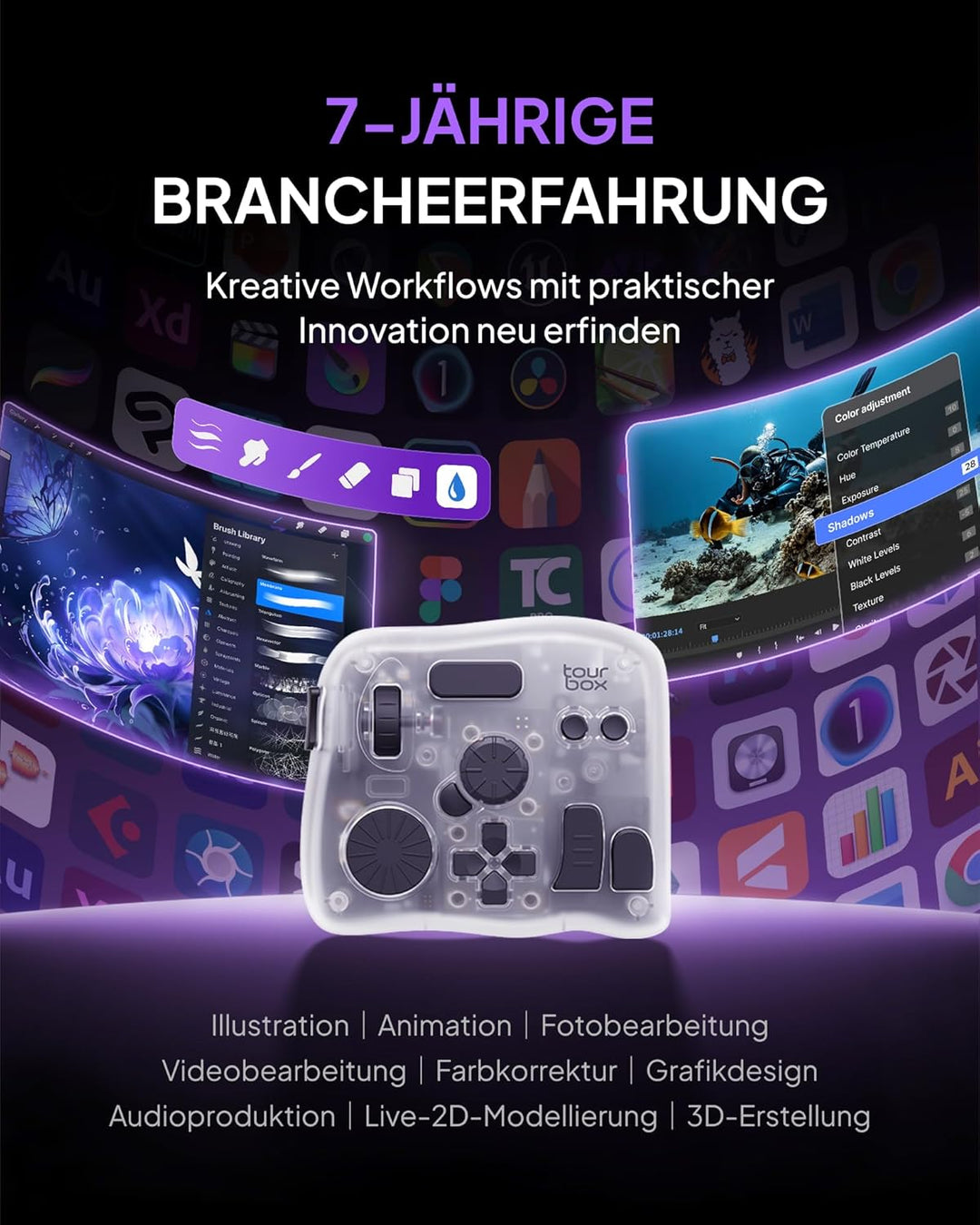 TOUR BOX Elite Plus, iPad-Zeichnen, Bluetooth-Controller für Video- und Foto- Bearbeitung, iPad/Mac/