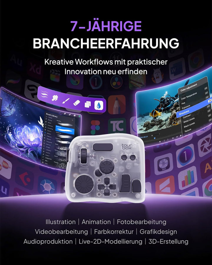 TOUR BOX Elite Plus, iPad-Zeichnen, Bluetooth-Controller für Video- und Foto- Bearbeitung, iPad/Mac/
