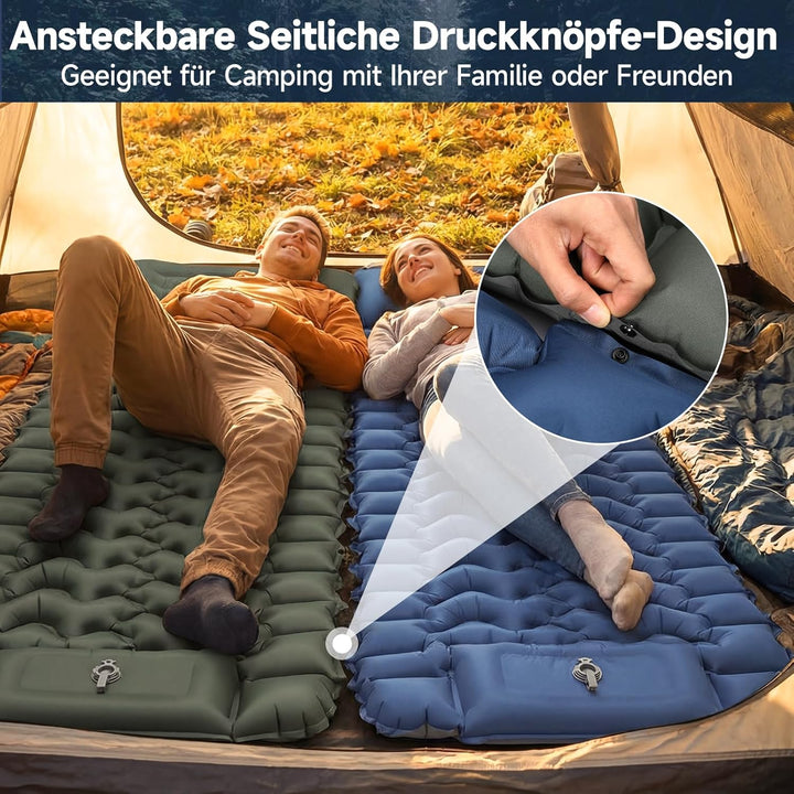 HAUSPROFI Isomatte Camping Luftmatratze extra breit, Ultraleicht, aufblasbar – mit integriertem Kiss
