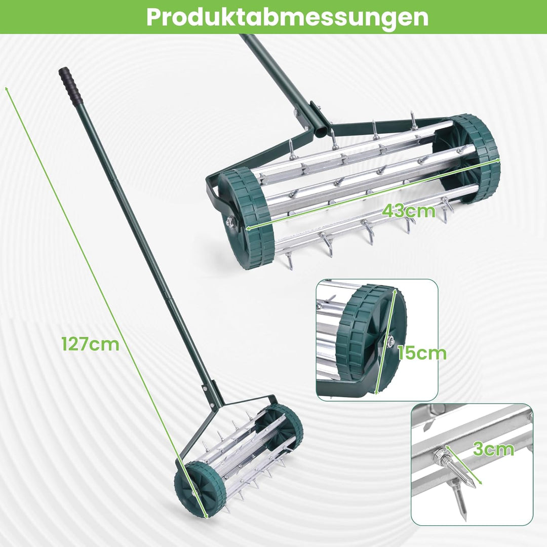 RELAX4LIFE Rasenbelüfter, Rasenlüfter aus Metall, Manueller Handvertikutierer Aerifizierer mit Spike