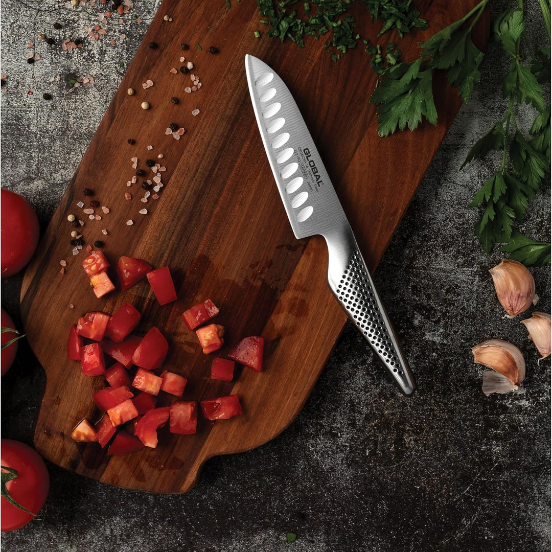 Global GS-90 Santokumesser mit Kullenschliff, 13cm (Nachfolgermodell von GS-37) Silber, Silber