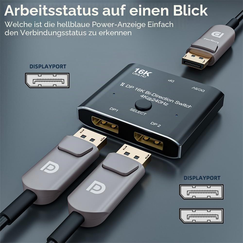NFHK DP DisplayPort 2.0 Bi-Direction 2x1 Switch Splitter Selector Hub Support HDCP SST Extended 16K
