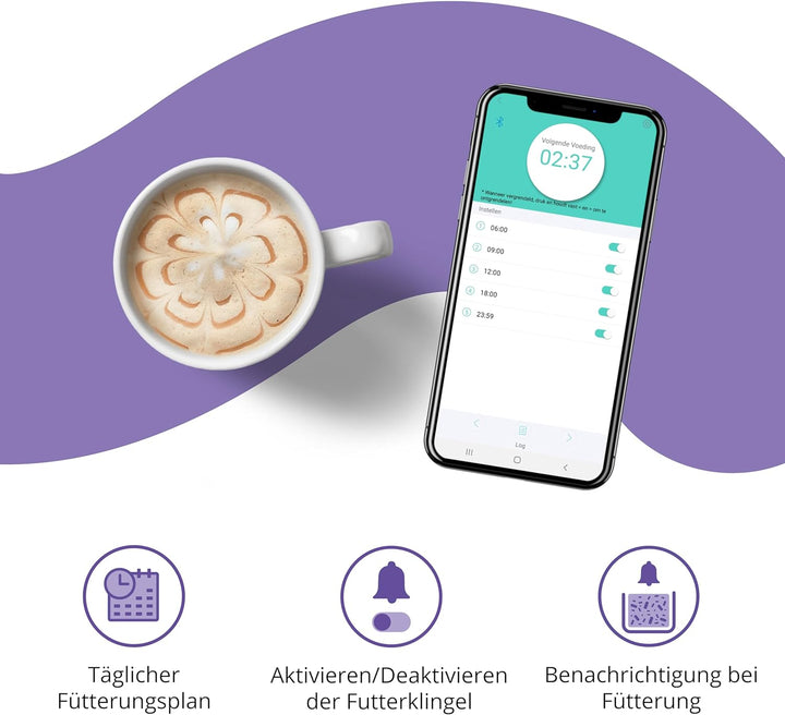 Pettadore Nutri Turn - Futterautomat Katze/Hund - Smart mit App - 6 Mahlzeiten Nass- und Trockenfutt