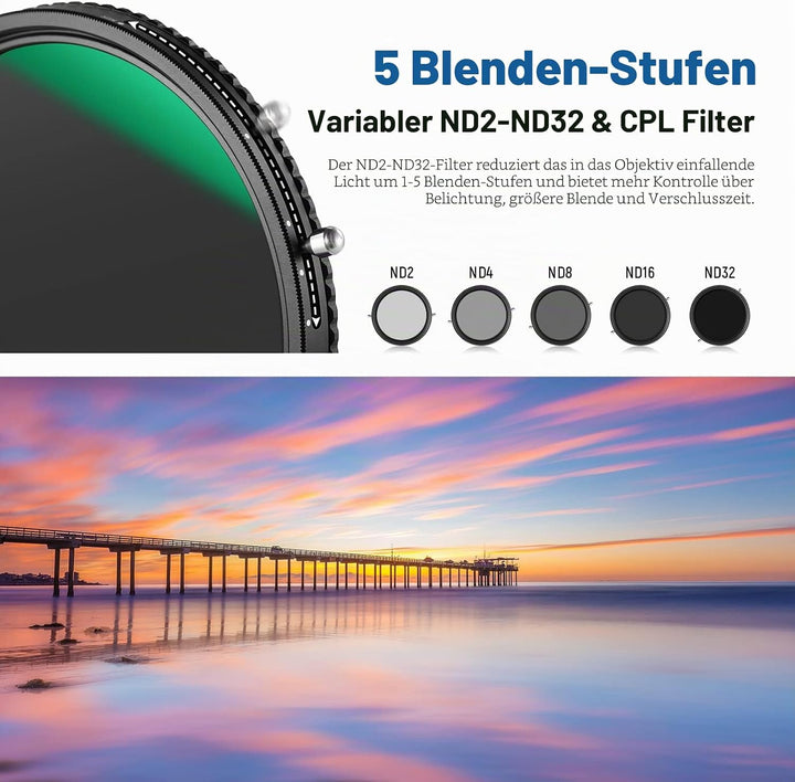 NEEWER 2 in 1 55mm Variable ND Filter ND2-ND32&amp;CPL (Zirkular Polfilter) No X Cross Variabel Graufilt