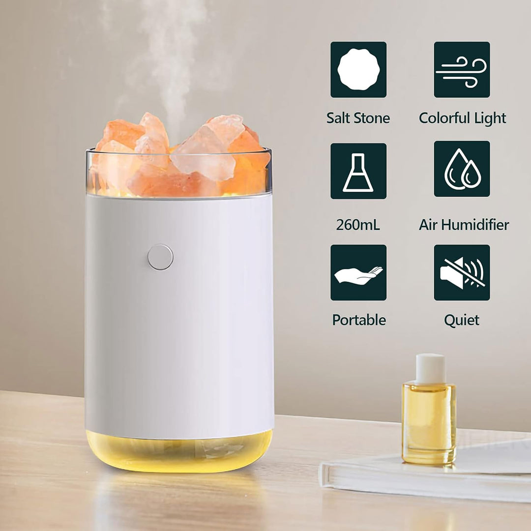 Irishom Luftbefeuchter Aroma Diffuser Salzstein Lampe 260ml USB Salzkristalllampe Duftöldiffuser mit