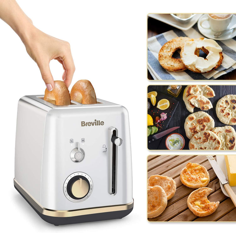 Breville Toaster für 2 Scheiben mit Brötchenaufsatz | Mostra-Kollektion | Mondscheinsilber mit Golda