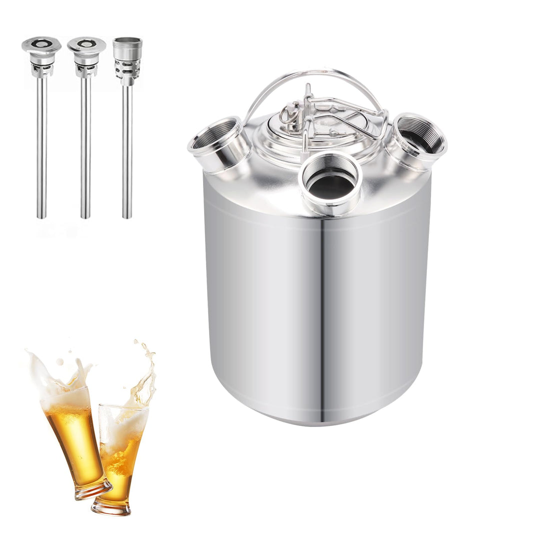 10L Bier Reinigungsfass Edelstahl, 3 Kopf ReinigungsbehäLter mit Deckel und Keg-Spiessen A,A,S, Bier