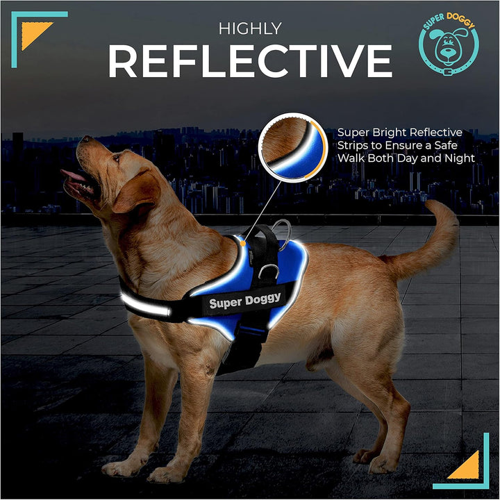 SUPER DOGGY Personalisiertes Hundegeschirr - Reflektierendes und sicheres Hundegeschirr - Enthält 2