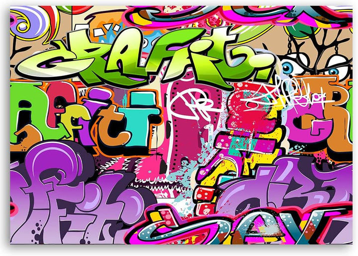 Feeby Wanddeko Graffiti Leinwandbild Kunstdruck für Wonzimmer Violett 90x60 cm M14501 90x60 cm, M145