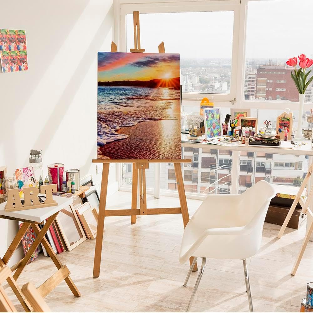 Artnapi Malen nach Zahlen Erwachsene mit Rahmen | DIY Handgemalt | Goldene Meereswellen | Kit für An