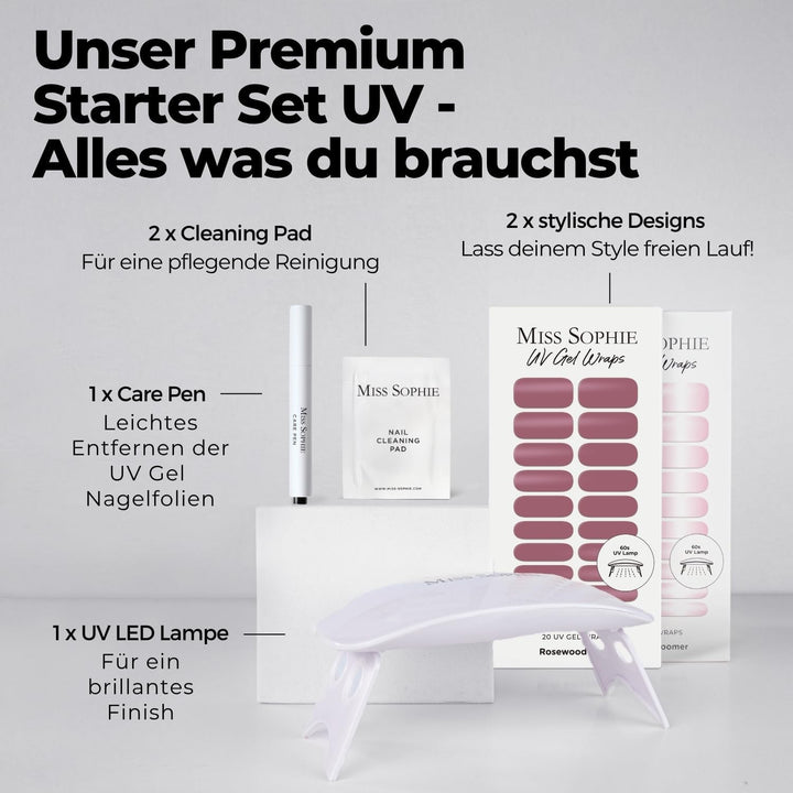 Original Miss Sophie UV Starterset I Selbstklebende UV Nagelfolien I Nagelaufkleber in Rosewood Love