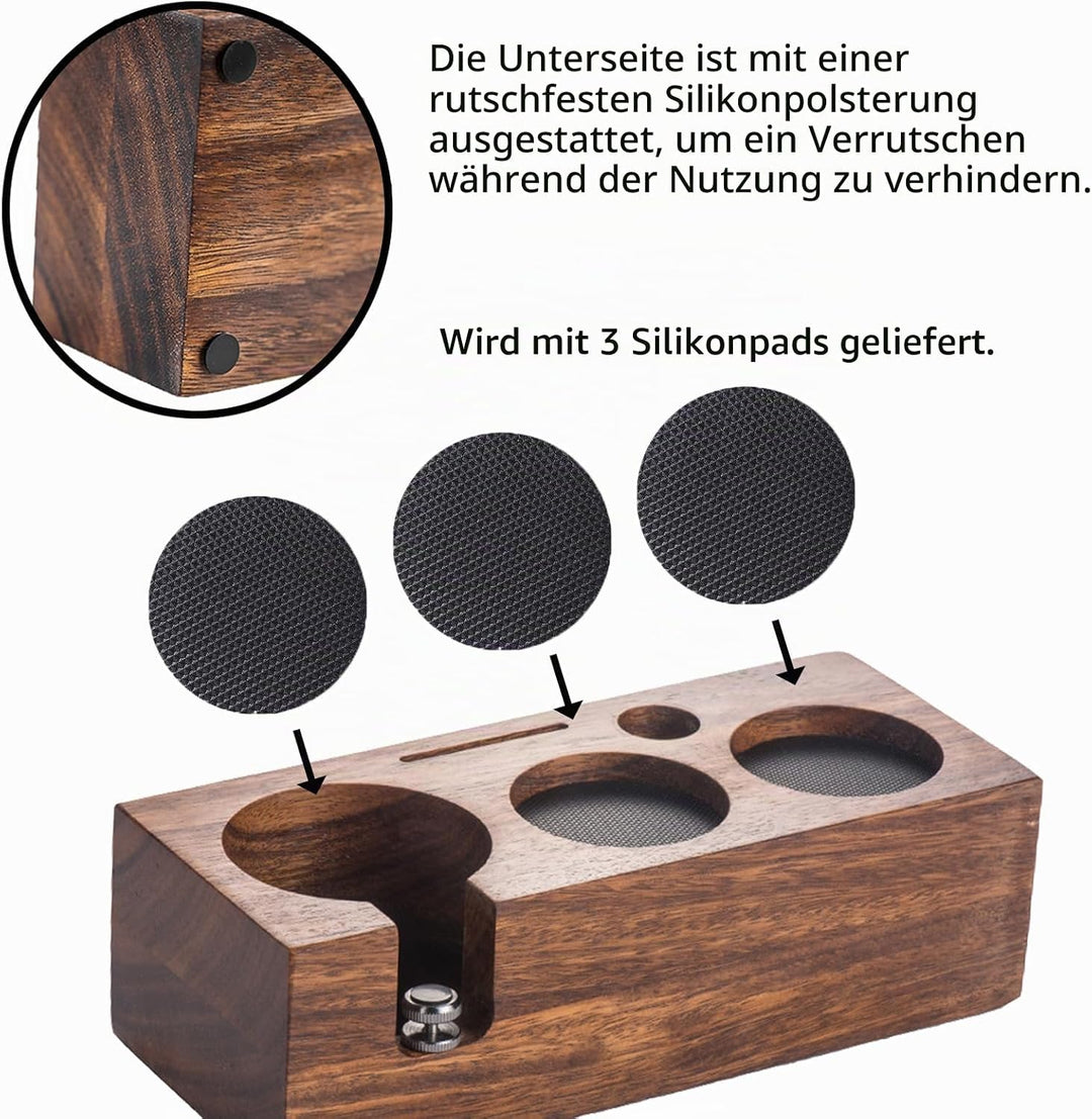 Tamperstation, Espresso Station aus Walnussholz für 58mm Tamper/Distributor und Siebträger, 3in1 Tam