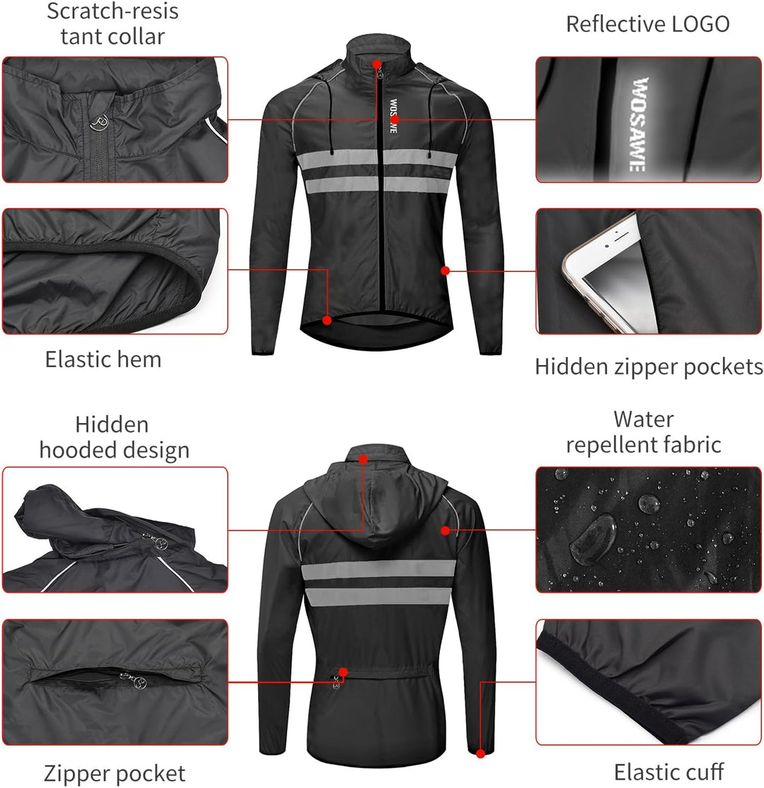 WOSAWE Herren Softshell Jacke mit Kapuze, Atmungsaktiv Windjacke Lightweightjacke für Wandern Radfah