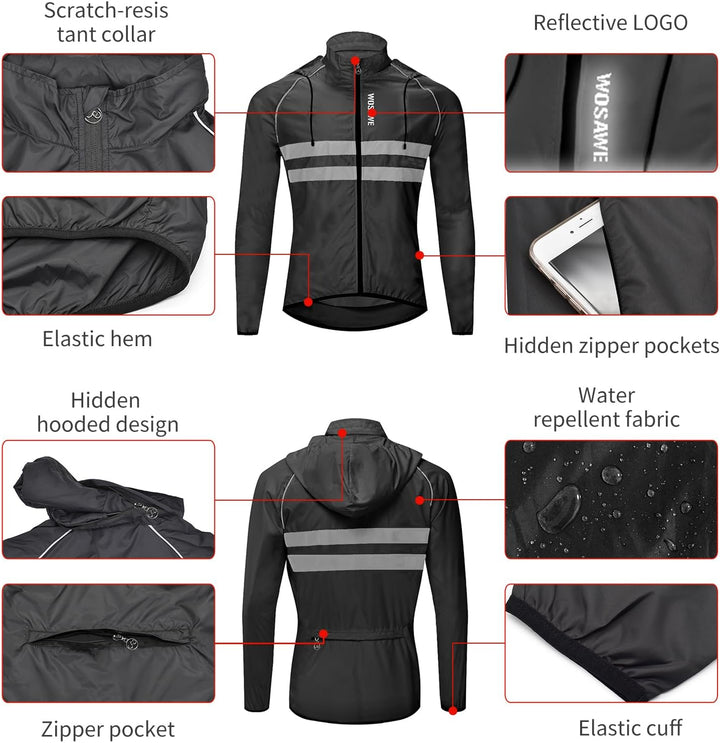 WOSAWE Herren Softshell Jacke mit Kapuze, Atmungsaktiv Windjacke Lightweightjacke für Wandern Radfah
