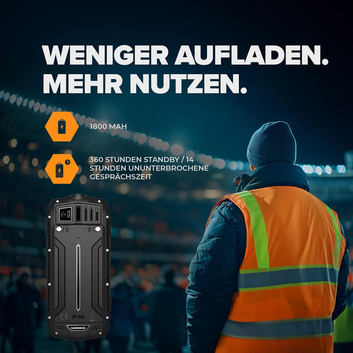Hammer H Basalt Outdoor Handy ohne Vertrag, 2.4 Zoll Farbdisplay, Robust, Mega Batterie 1800 mAh, Wa