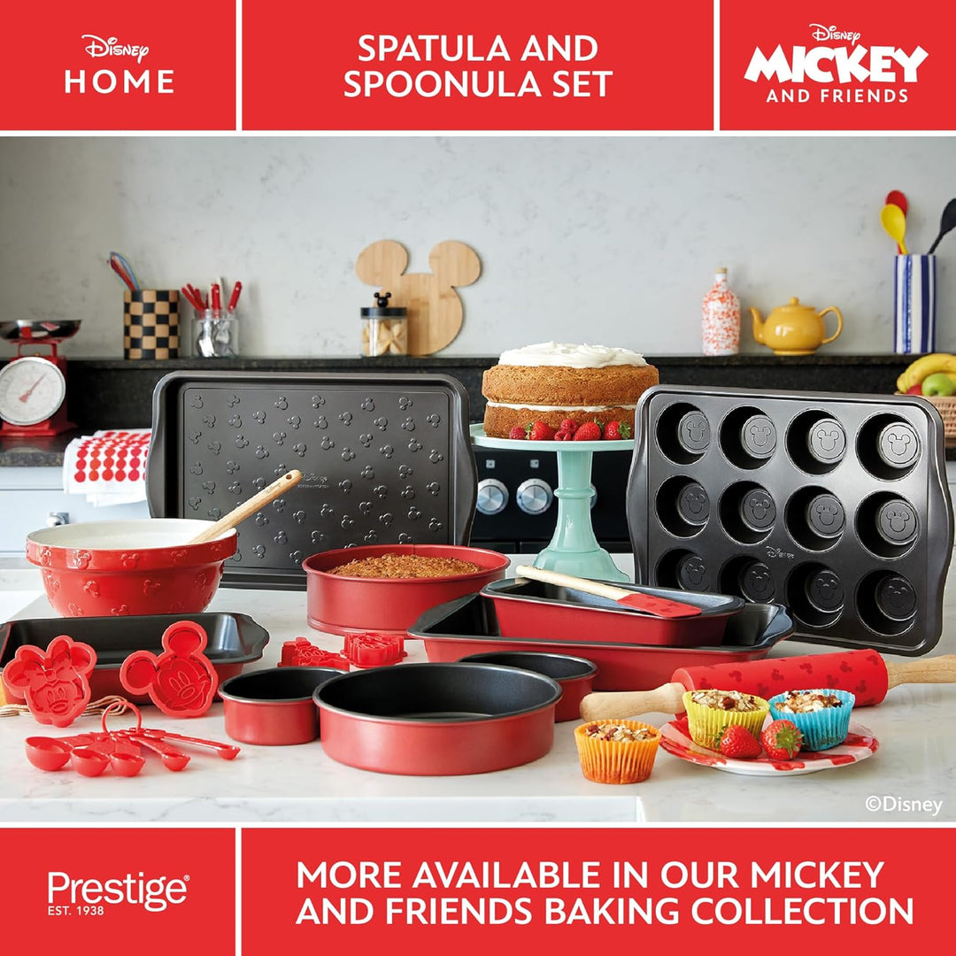 Prestige New Disney Bake with Mickey Mouse Set aus 2 Silikonspateln mit Holzgriffen, Löffelspatel un