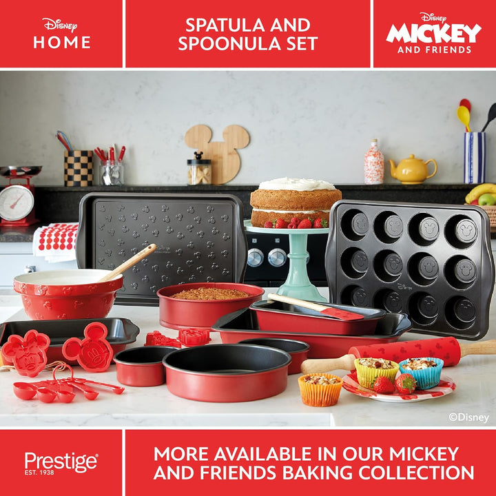 Prestige New Disney Bake with Mickey Mouse Set aus 2 Silikonspateln mit Holzgriffen, Löffelspatel un