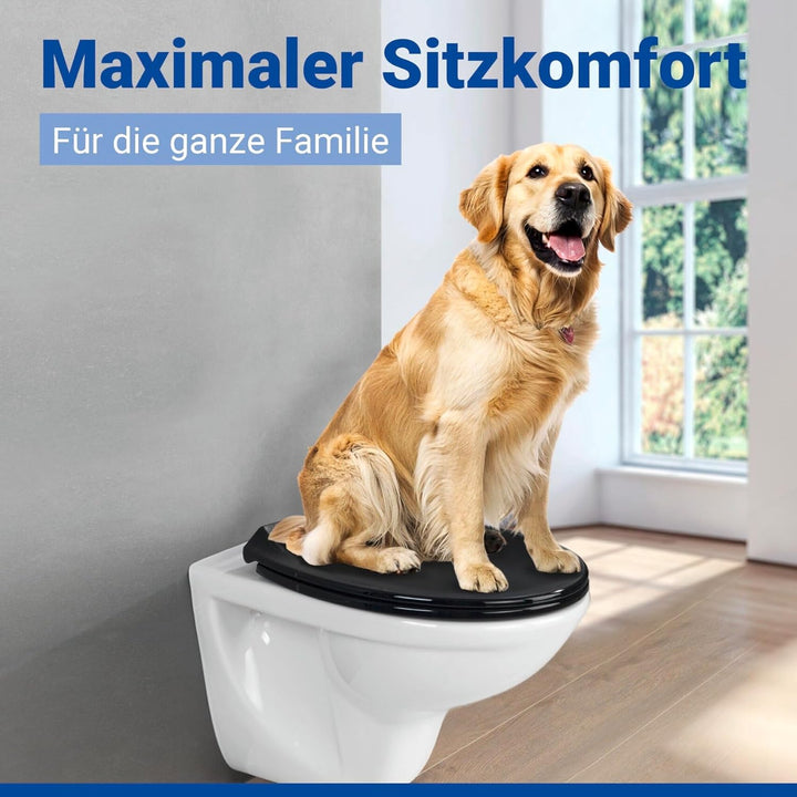 WENKO Premium WC-Sitz Kos Schwarz, Toilettendeckel mit Absenkautomatik und Fix-Clip Hygiene Befestig